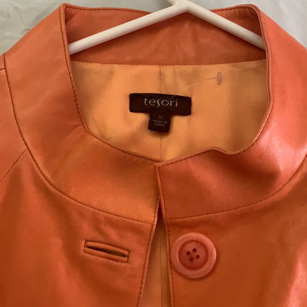 Tesori Orange Faux Leather Vintage Jacket - image 3